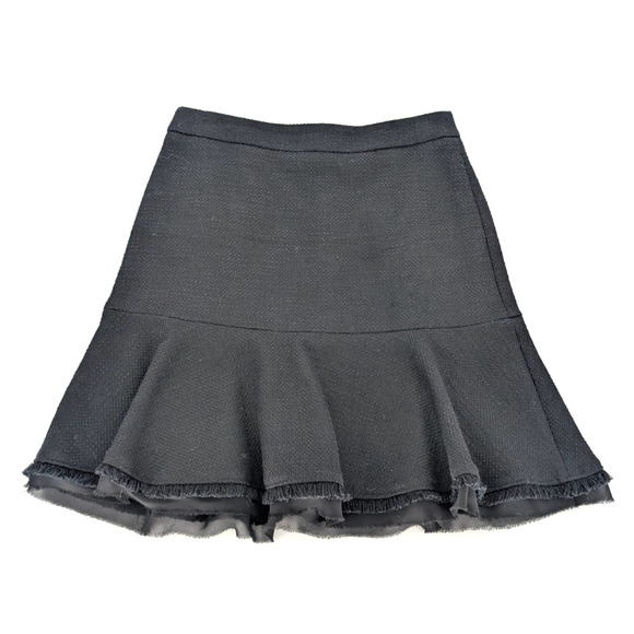 Ann Taylor Black Tweed Drop Waist Chiffon Layered Preppy Peplum Skirt Size 2 - Picture 2 of 9